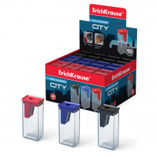 Пластиковая точилка ErichKrause® City с контейнером, цвет корпуса ассорти (в коробке по 24 шт.)