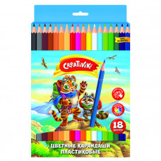 Набор цветных карандашей, Creativiki, 18 цветов, шестигранные, пластик. Creativiki ЦКП18КР