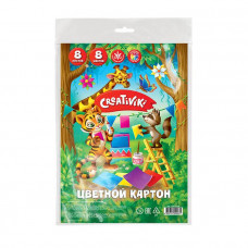 Картон цветной немелованный Creativiki А4, 8 цветов 8 листов, 190 г/м2, с европодвесом. Creativiki КЦ8Л8ЦПКР