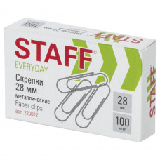 Скрепки STAFF «EVERYDAY», 28 мм, металлические, 100 шт., в картонной коробке, Россия, 