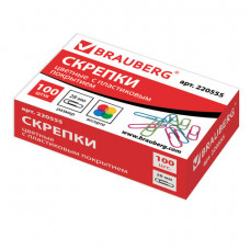 Скрепки BRAUBERG, 28 мм, цветные, 100 шт., в картонной коробке, Россия,