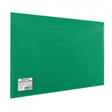 Папка-конверт с кнопкой BRAUBERG, А4, до 100 листов, непрозрачная, зеленая, СВЕРХПРОЧНАЯ 0,2 мм,