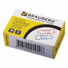 Скрепки BRAUBERG, 28 мм с цветными полосками, 100 шт., в картонной коробке,