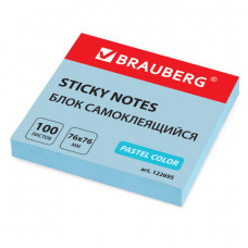 Блок самоклеящийся (стикеры) BRAUBERG, ПАСТЕЛЬНЫЙ, 76х76 мм, 100 листов, голубой,