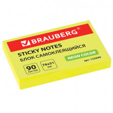 Блок самоклеящийся (стикеры), BRAUBERG, НЕОНОВЫЙ, 76х51 мм, 90 листов, желтый,