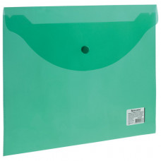 Папка-конверт с кнопкой BRAUBERG, А4, до 100 листов, прозрачная, зеленая, 0,15 мм,