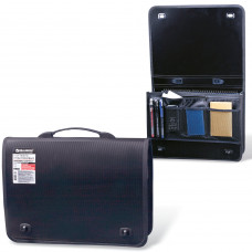 Портфель пластиковый BRAUBERG «Контракт», А4 (370×270×90 мм), 2 кармана, с окантовкой, фактура линейная, черный, 