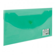 Папка-конверт с кнопкой МАЛОГО ФОРМАТА (250х135 мм), прозрачная, зеленая, 0,18 мм, BRAUBERG,