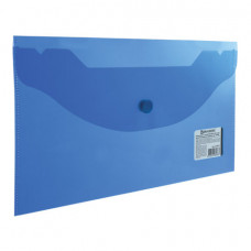 Папка-конверт с кнопкой МАЛОГО ФОРМАТА (250х135 мм), прозрачная, синяя, 0,18 мм, BRAUBERG,