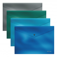 Папка-конверт на кнопке пластиковая ErichKrause® Glossy Ice Metallic, непрозрачная, A4, ассорти (в коробке-дисплее по 24 шт.)