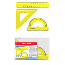 Набор геометрический большой ErichKrause® Neon (линейка 30см, угольники 16см/45° и 22см/60°, транспортир 180°/10см), желтый, в флоупаке