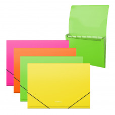 Папка-картотека пластиковая ErichKrause® Diagonal Neon, с 6 отделениями, A4, ассорти (в пакете по 4 шт.)