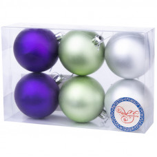 Набор пластиковых шаров 6шт, 60мм, фиолетовый/зеленый /серебряный, пластиковая упаковка Феникс Презент 78780