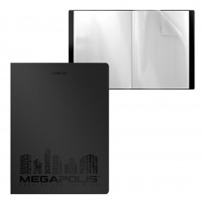 Папка файловая пластиковая ErichKrause® MEGAPOLIS, c 20 карманами, A4, черный (в пакете по 4 шт.)