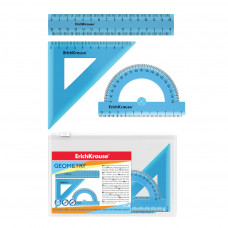 Набор геометрический малый ErichKrause® Standard (линейка 15см, угольник 9см/45°, транспортир 180°/10см), голубой, в zip-пакете