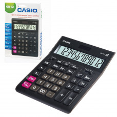 Калькулятор настольный CASIO GR-12-W (209×155 мм), 12 разрядов, двойное питание, черный, европодвес